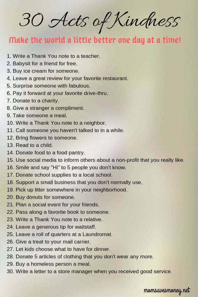 the 30 acts of kindness poster