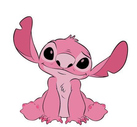 a pink cartoon character with big eyes and large wings sitting on the ground, smiling