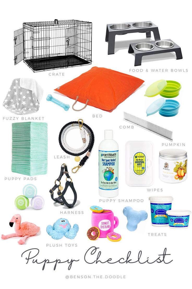 the puppy checklist is full of toys and supplies