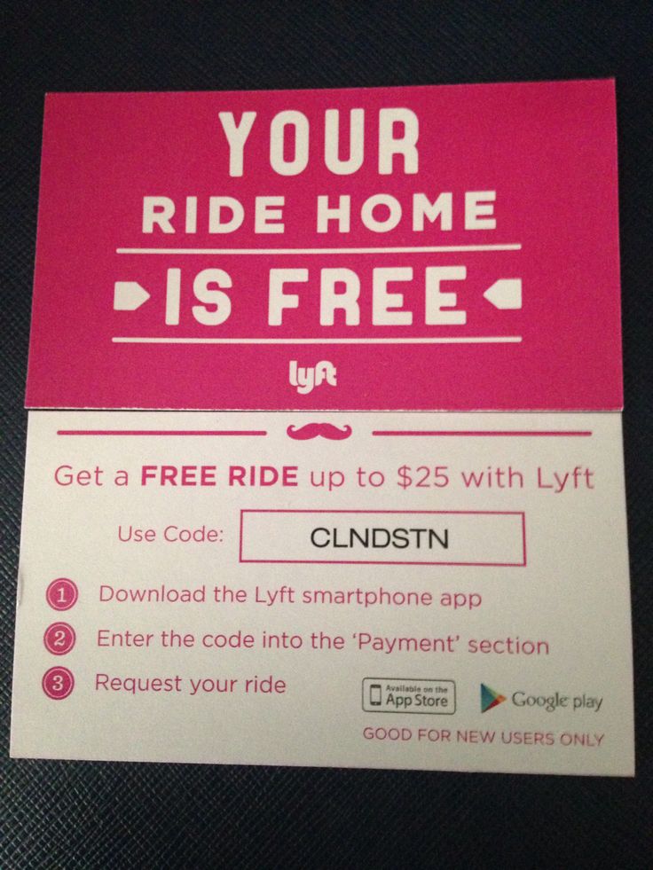 a pink and white sign that says your ride home is free get a free ride up to $ 25 with lyft