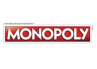 the monopoly logo is red and white