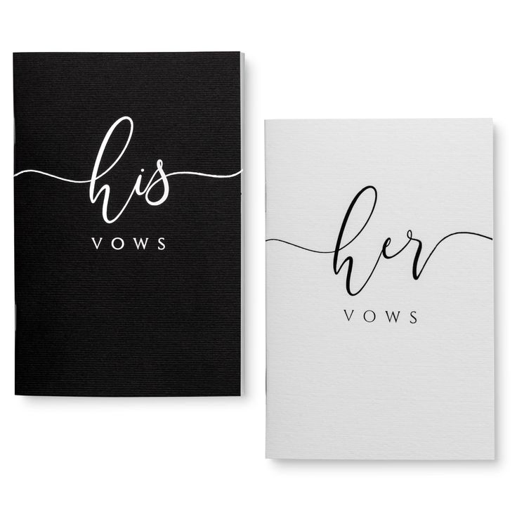 two black and white greeting cards with the words her vows written in cursive writing