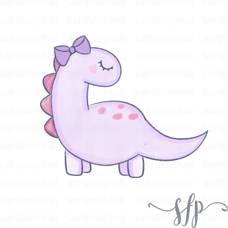 a drawing of a pink dinosaur with a bow on it's head and eyes