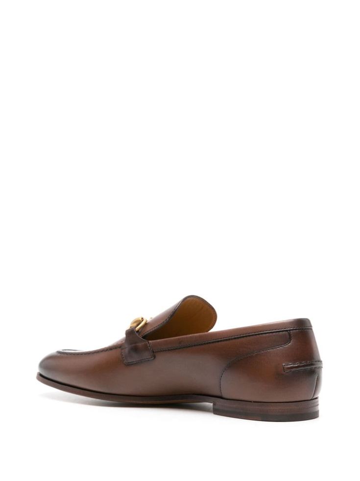 Gucci Jordaan Leather Loafers - Farfetch Brown Calf Leather Slip-ons For Business, Business Slip-ons With Branded Insole In Calf Leather, Luxury Brown Slip-ons For Business Casual, Gucci Leather Loafers For Work, Gucci Dress Shoes With Leather Sole For Work, Gucci Classic Dress Shoes For Work, Gucci Classic Dress Shoes For Office, Business Slip-ons With Leather Lining And Calf Leather, Classic Gucci Dress Shoes For Work