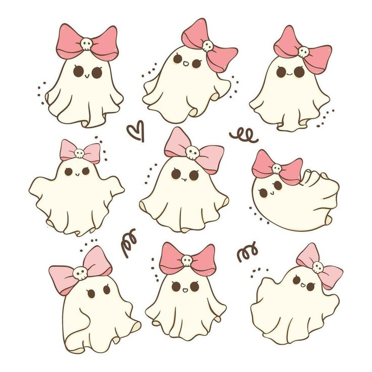 a set of cute ghost stickers with bows on their heads and numbers in the middle