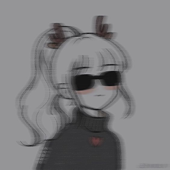 a drawing of a girl wearing sunglasses and a cat ears on her head, with long hair