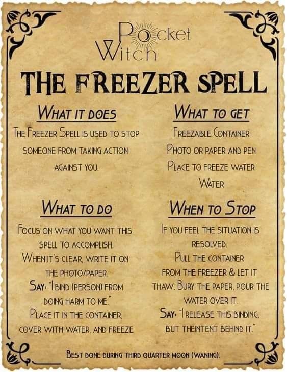 Spells For Those Who Have Wronged You, How To Poison Someone, Name In Freezer Spell, Spell For Anger, Freezing Spell Witchcraft, Forced Self Reflection Spell, Keys In Witchcraft, Hoodoo Protection Spell, Enchant Jewelry Spell