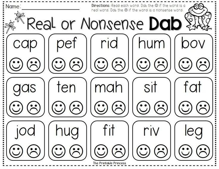 the real or nonsensee dab worksheet is shown in black and white