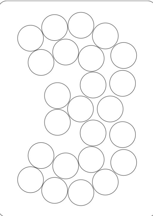 the letter s is made up of circles in black and white, as well as an outline