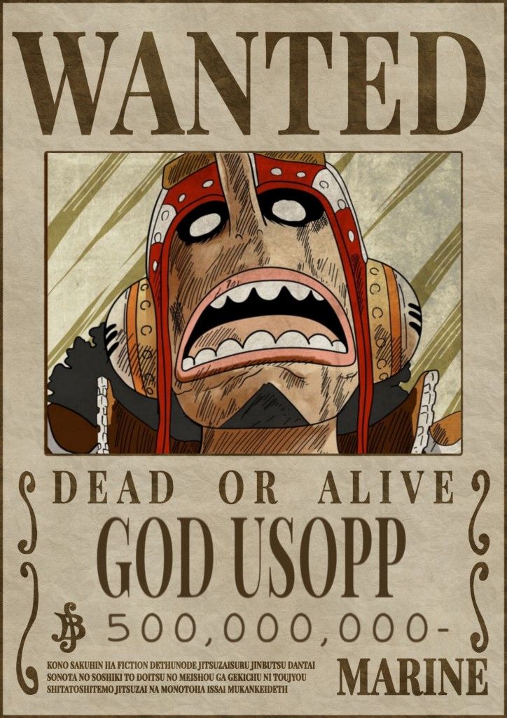 a wanted poster for a dead or alive godusopp marine ship captain from one piece