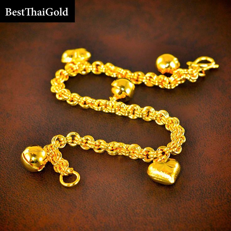 Item:  1 x Bracelet For:  Women Type:  GOLD PLATED over Brass, Nickel free Gold Purity:  96.5% Surface:  Shiny Charm:  Heart & Bell -------------------------- Length:  ~ 7 inches Weight:  ~ 11 g Width:  ~ 4 mm -------------------------- * 24K Gold Plated Jewelry * Look like Real Gold * The weight is the same as Real Gold * Nickel free / No Allergic ** Please read the item details completely and measure your wrist size , necklace length before ordering. The shop does not accept cancellations, exc Gold Cuff Bracelet, Gold Wedding Jewelry, Gold Bracelet Cuff, Bangle Bracelets With Charms, Gold Cuffs, Gold Bracelet Chain, Yellow Gold Bracelet, Gold Plated Bracelets, Charm Bangle