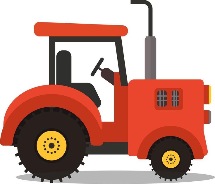 a red tractor with yellow wheels on a white background