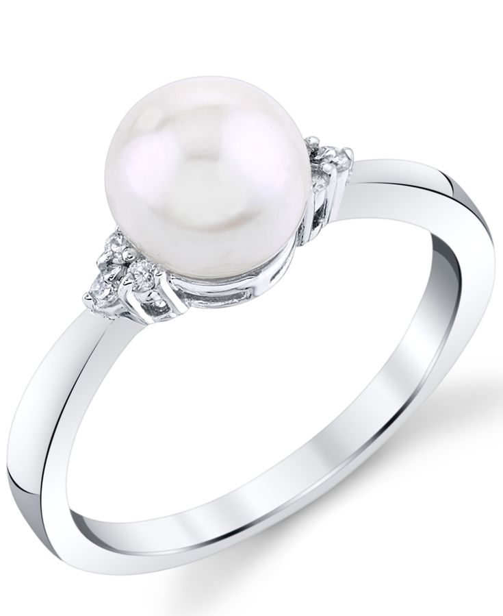 A beautiful and classic cultured freshwater pearl ring is beautifully accented by shimmery shoulder diamonds. Classic White Gold Pearl Ring With Prong Setting, Classic White Gold Pearl Ring With Diamond Accents, Macy's White Gold Diamond Ring With Prong Setting, Macy's Diamond Rings With Brilliant Cut, Macy's Anniversary Rings With Round Cut, Macy's Round Cut Diamond White Diamond Ring, Macy's White Gold Diamond Ring Brilliant Cut, Macy's Diamond White Round Cut Diamond Ring, Macy's Classic Rings With Diamond Accents