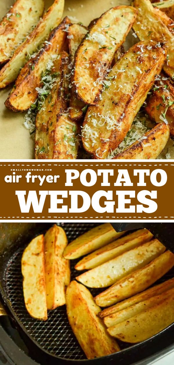 Want more game day menu ideas? Check out this easy Super Bowl recipe and learn how to make potato wedges in the air fryer! Crispy and delicious, they're a perfect football appetizer. Serve these air-fried potato wedges as a side dish for dinner, too! Potato Wedges Air Fryer Recipes, Air Fryer Potato Wedges Recipe, Potatoes Recipes Air Fryer, Potatoes In Air Fryer Recipe, Potato Air Fryer Recipes, Air Fryer Potato Recipes, Potato Wedges Air Fryer, Potato Recipes Air Fryer, Potatoe Wedges