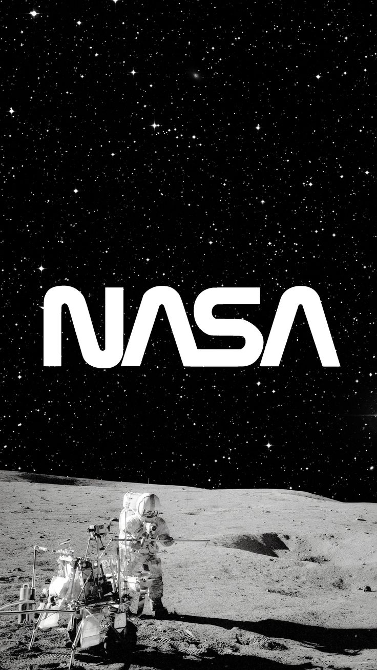 an astronaut on the moon with nasa written in white over it's left side