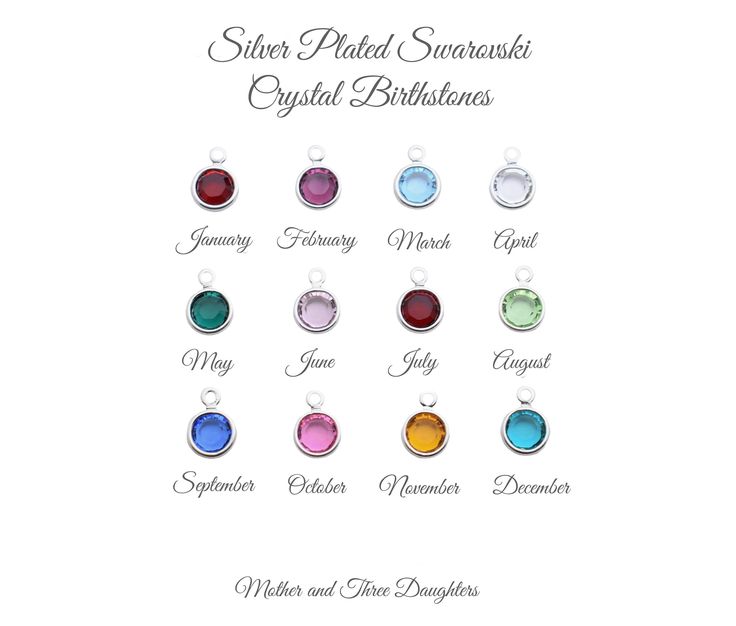 six different colored swaroski crystal necklaces with names and date on the front