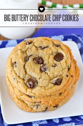 chocolate chip cookies stacked on top of each other