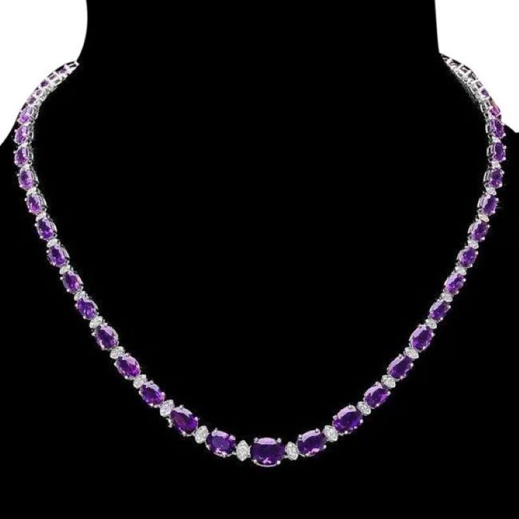 36.30Ct Natural Amethyst and Diamond 14K Solid White Gold Necklace Natural Oval Cut Amethyst Weights: Approx. 35.00 Carats Amethyst Measures: Approx. 6x4 - 8x6 - 9x7 mm Total Natural Round Diamond weights: Approx. 1.30 Carats (G-H / SI1-SI2) Necklace Length is 16 inches Total item weight is: Approx. 23 grams Disclaimer: all weights, measurements and colors are approximate and may vary slightly from the listed dimensions or as seen in the image. All pictures are magnified to show the smallest of White Gold Necklace, Gold Face, Jewelry Appraisal, Emerald Pendant, White Gold Necklaces, Amethyst Jewelry, Unique Jewelry Designs, Amethyst Gemstone, Luxury Jewelry