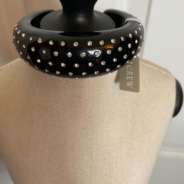 Black Lucite Bangle With Crystals. Slip On Wrist. Has Jewelry Bag Chic Black Bracelet Jewelry, Trendy Black Bracelets As Fashion Accessory, Chic Black Bracelets For Formal Occasions, Trendy Black Bracelets, Black Bangle Bracelets For Party, Black Evening Bangle Jewelry, Trendy Black Round Bracelets, Trendy Black Round Bracelet, Elegant Bracelets With Black Band