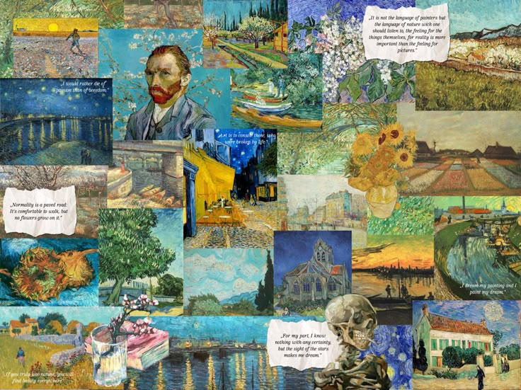 a collage of paintings and pictures with words on the bottom right hand corner that says,