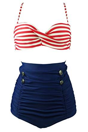 Amazon.com: COCOSHIP Retro Polka Dot Twisted Front High Waisted Bikini Set Tie Belt Vintage Ruched Swimsuit(FBA): Gateway Best Swimsuits For Moms, Ruched Swimwear, Mom Swimsuit, Ruched Swimsuit, Vintage Bathing Suits, Swimsuit Fabric, High Waisted Bathing Suits, Belt Vintage, Vintage Swimwear