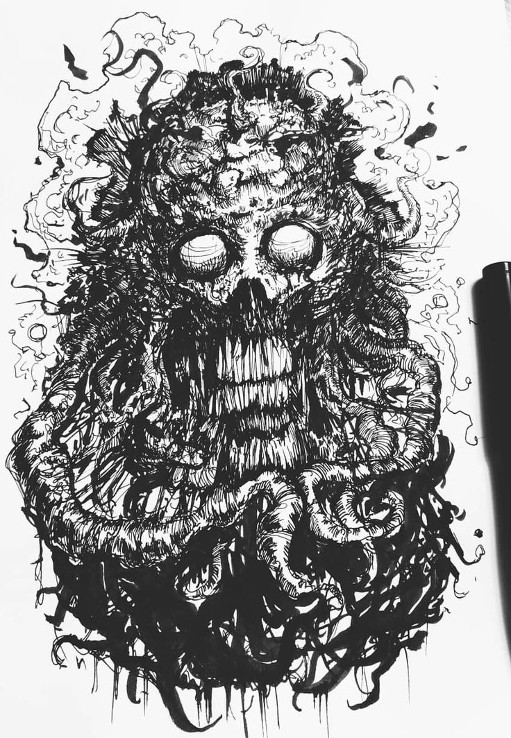 Ink Creature, Creepy Sketches, Monster Tattoo, Scary Drawings, Creepy Drawings, Dark Ink, Deep Art, Black And White Artwork, Tinta China