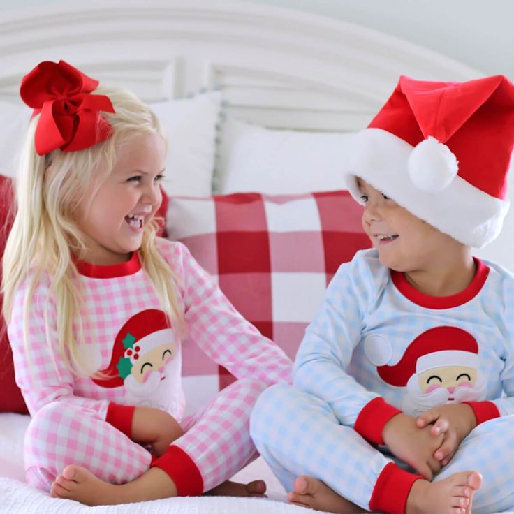 Precious pink gingham Santa knit loungewear! Features solid red trim. Perfect for Christmas! Spring Gingham Sleepwear For Bedtime, Smocked Christmas Pajamas, Gingham Cotton Sleepwear For Bedtime, Christmas Bear Pajamas, Playful Holiday Cotton Sleepwear, Santa Pajamas, Santa Applique, Knit Loungewear, Matching Pajamas