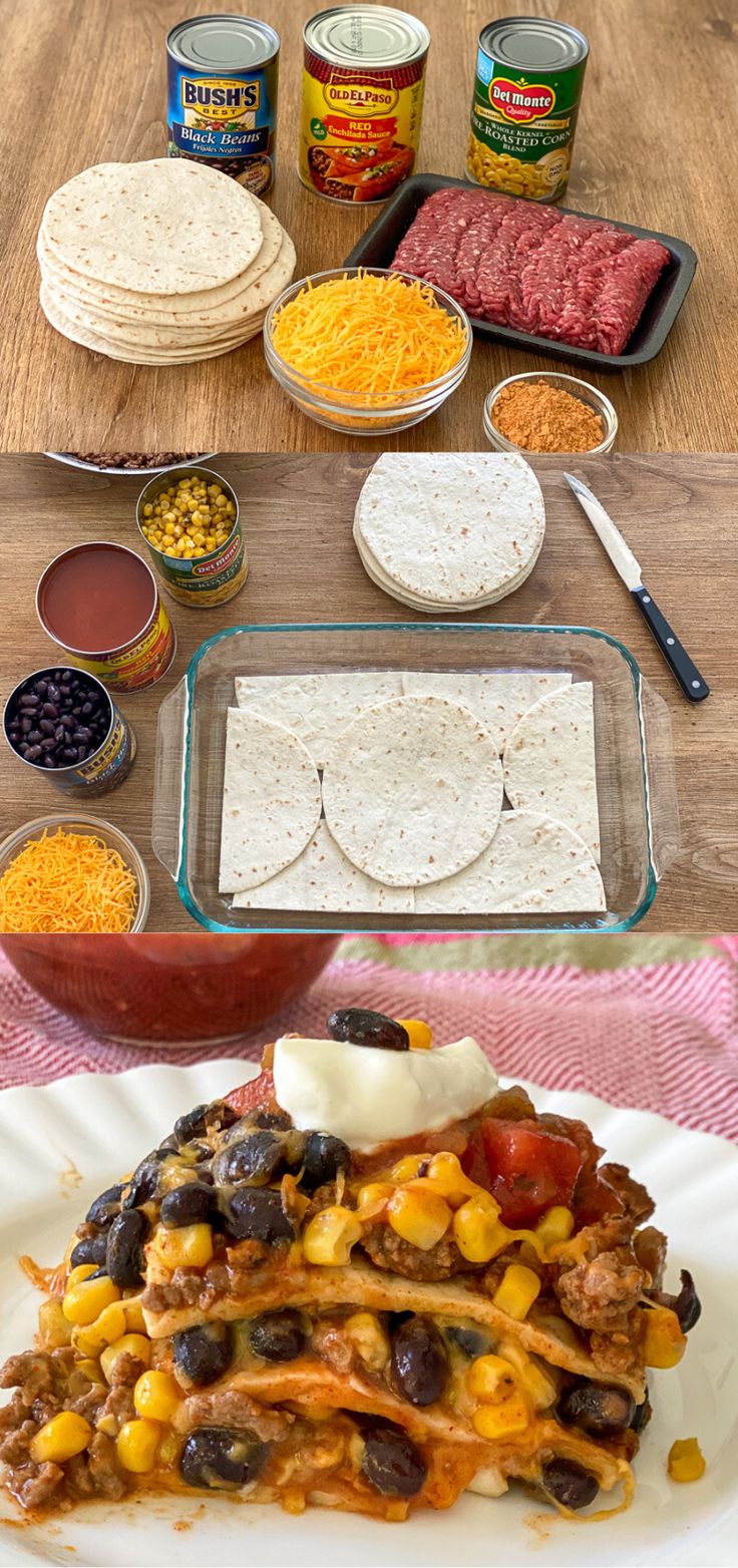 the meal is ready to be eaten and served on the table with tortillas