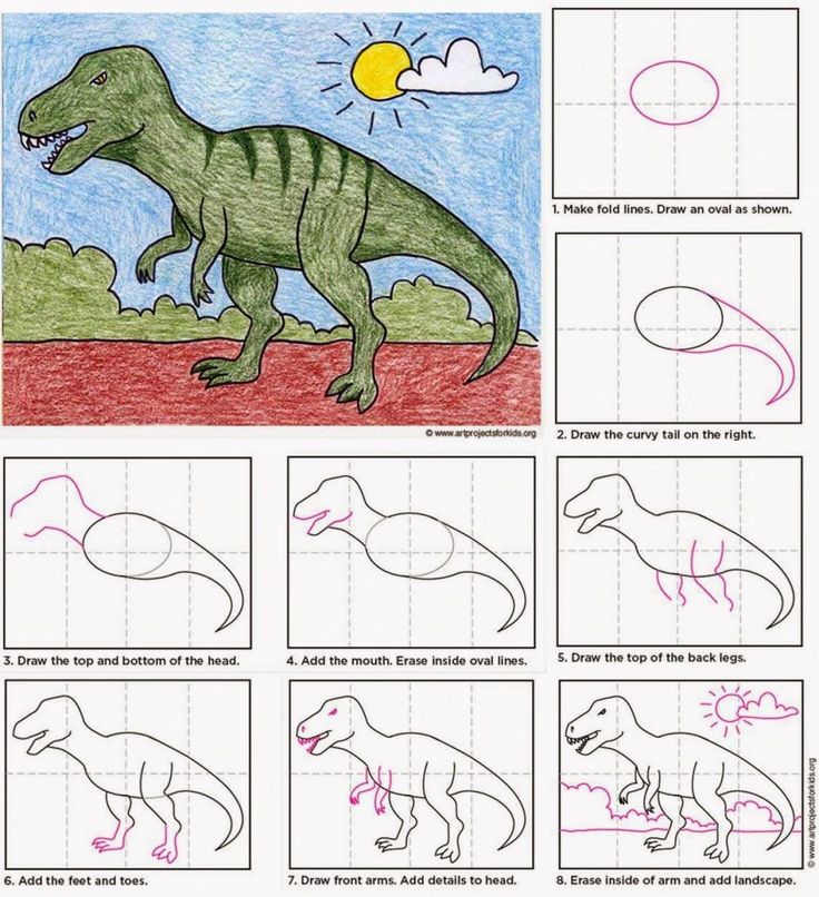 how to draw a dinosaur with step by step instructions for kids and beginner children