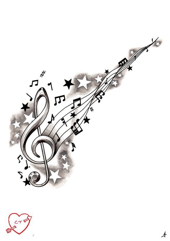 a musical note with stars and music notes