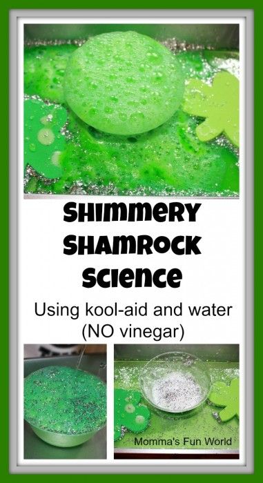 a green substance with shamrocks on it and the words slimmery shamrock science