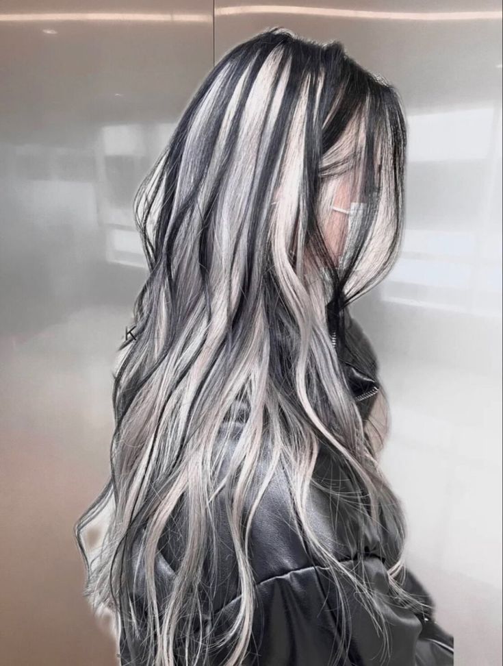 Black White Hair, Skunk Hair, White Hair Color, Frankie Stein, Gray Hair Growing Out, Hair Growing, Dyed Hair Inspiration, Blending Gray Hair, Gray Hair Highlights