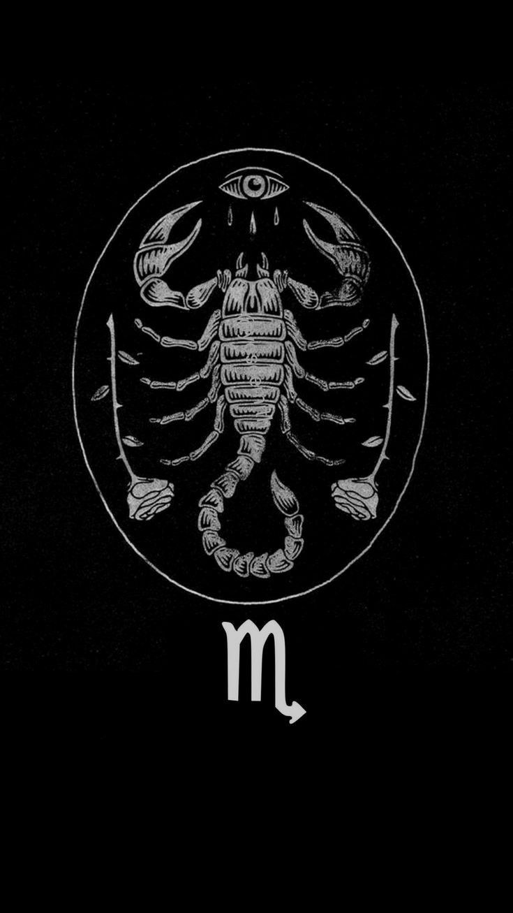 the zodiac sign for scorpious is shown in white ink on a black background