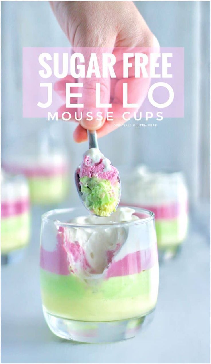 sugar free jello mousse cups with a spoon