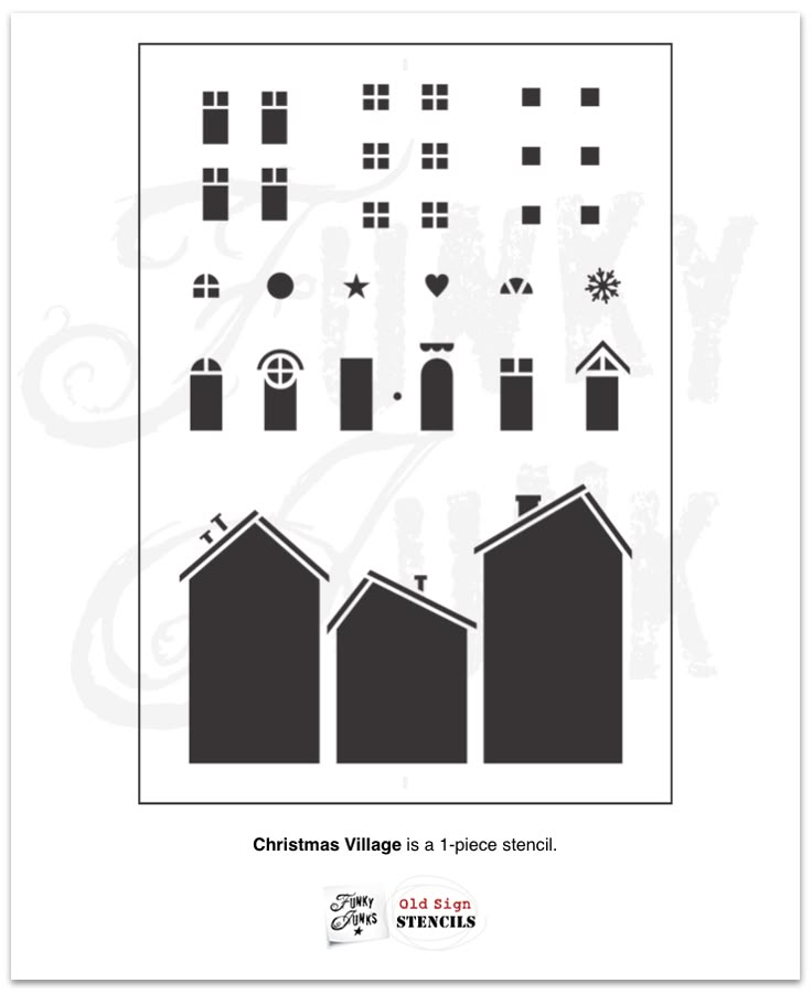 the christmas village stencil is shown in black and white