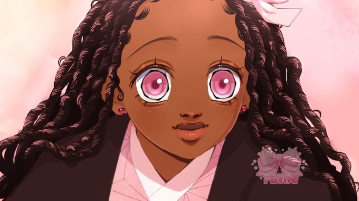 an anime character with pink eyes and long hair