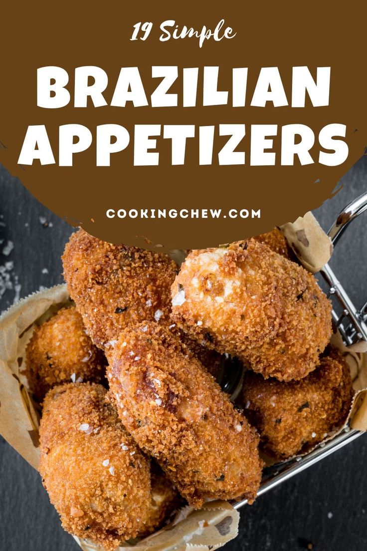 fried brazilian appetizers in a basket with text overlay