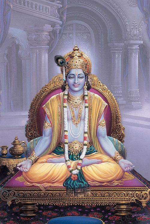 a painting of the hindu god sitting on a throne