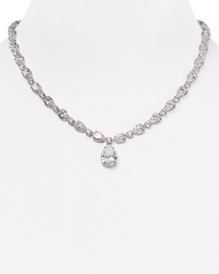 Nadri - Pear Pendant Necklace, 16" Pear-shaped Cubic Zirconia Diamond Necklace For Formal Occasions, Formal Pear-shaped Cubic Zirconia Diamond Necklace, Classic Teardrop Bridal Necklace With Diamond Accents, Pear-shaped Cubic Zirconia Drop Necklace With Diamond Cut, Elegant Pear-shaped Solitaire Necklace For Formal Occasions, Elegant Teardrop Single Strand Drop Necklace, Elegant Single Strand Teardrop Drop Necklace, Fine Jewelry Pear-shaped Solitaire Necklace In Cubic Zirconia, Classic Cubic Zirconia Bridal Necklace In Pear Shape