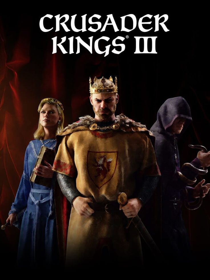 the poster for crusader kings ii shows two men in medieval costumes, one wearing a crown and