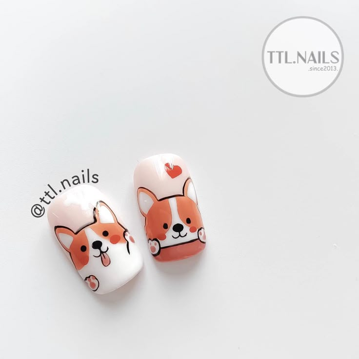 Nail Art Designs Corgi, Puppy Nail Art, Cute Animal Nails, Dog Nails Design, Cute Animal Nail Art, Dog Nail Art, Animal Nail Designs, Quick Nail Art, Nail Art For Kids