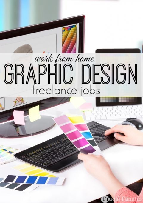 a woman working on her computer with the words graphic design in front of her desk