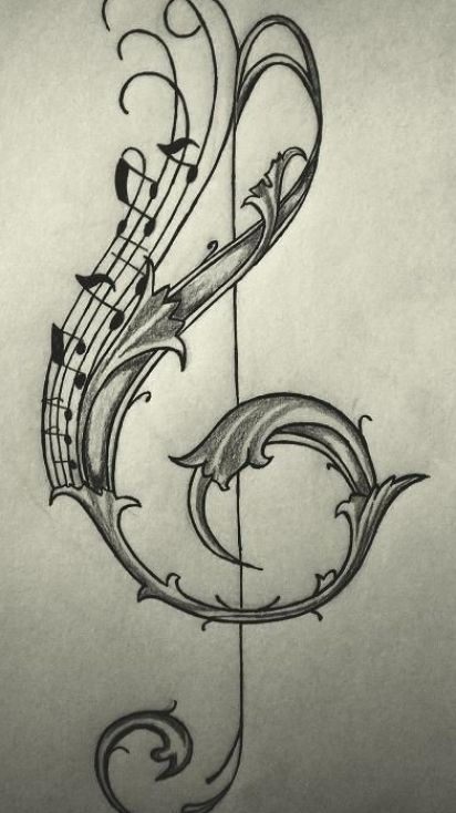 a music note with musical notes on it's side and an arrow in the middle