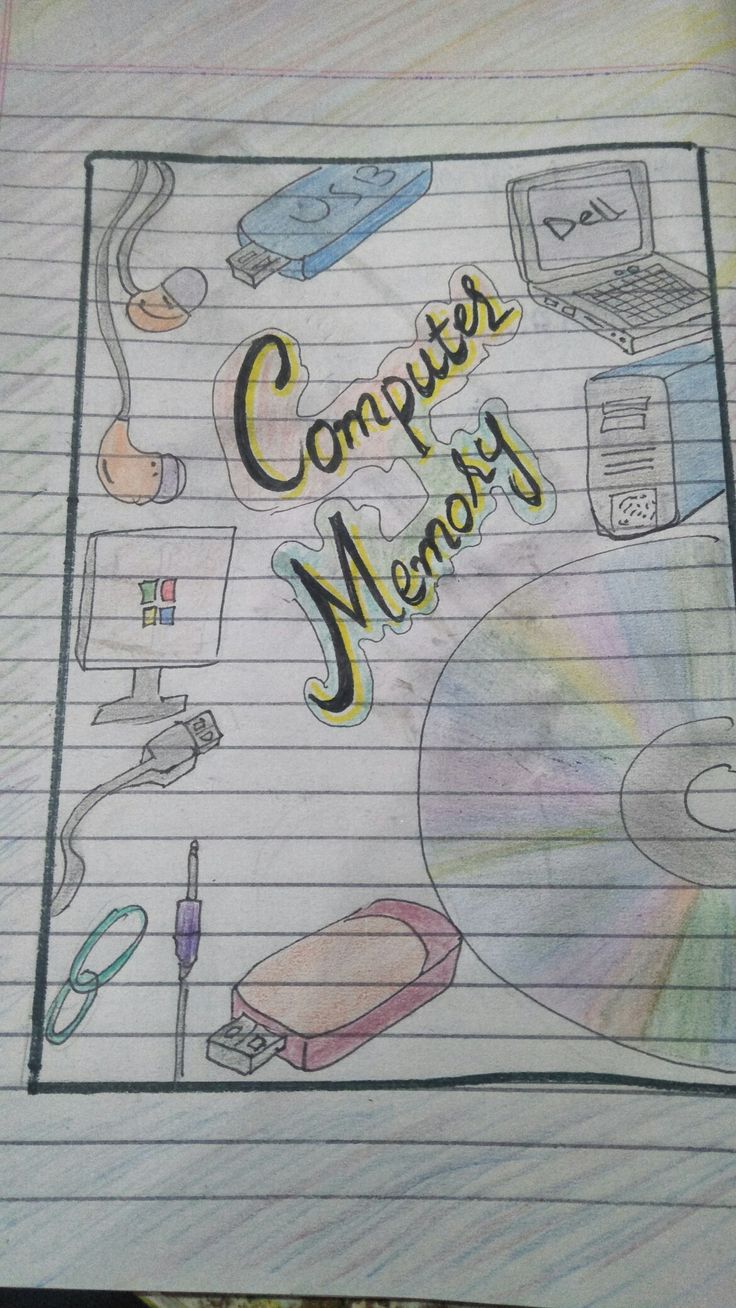 a notebook with the words computer memory written on it and various items drawn in pencil