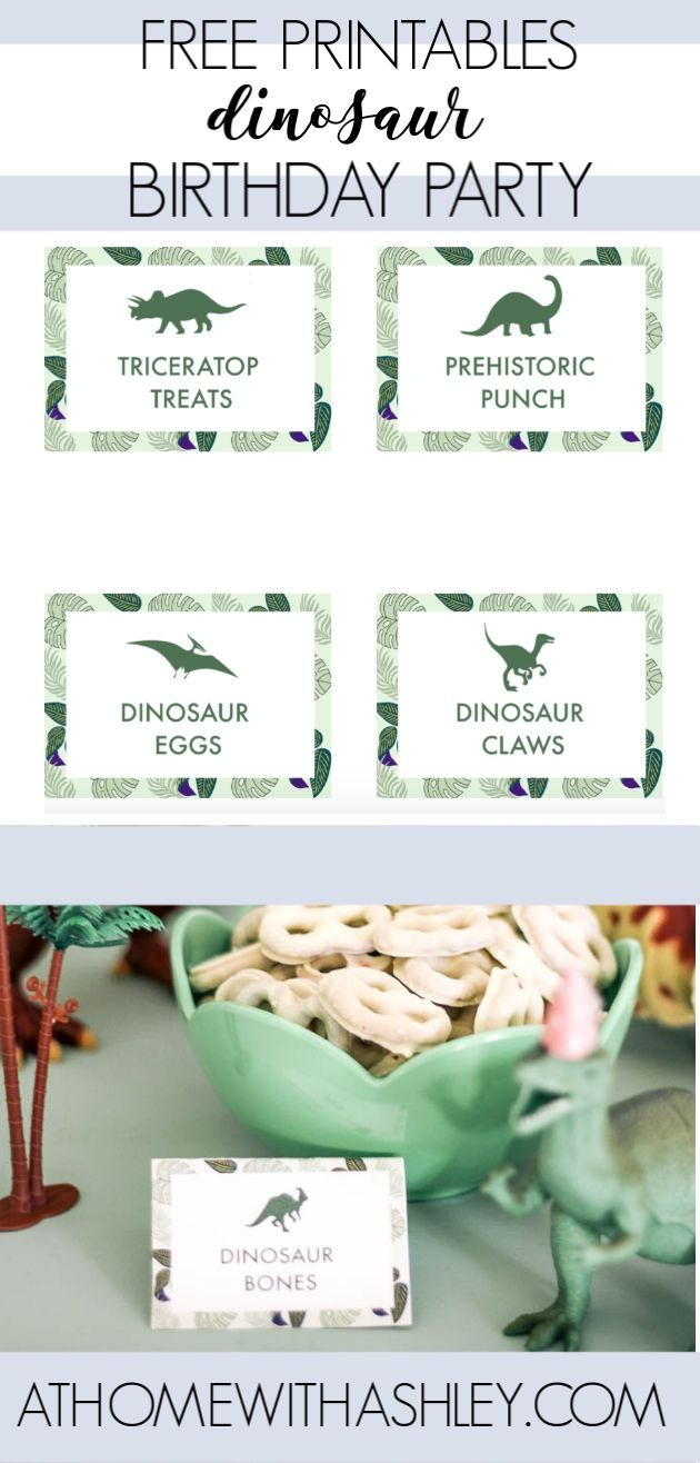 dinosaur themed birthday party with free printables and place cards for guests to eat