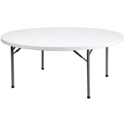 a white round table with four legs on a white background, viewed from the front