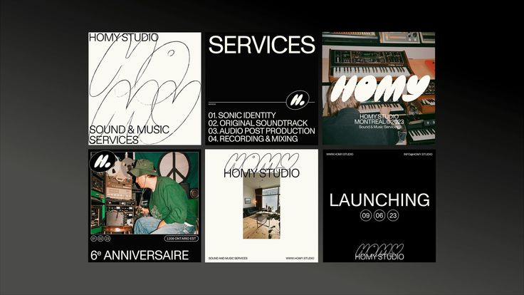 the front and back covers of various music production services brochures, including recording equipment