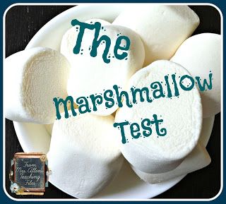 marshmallows on a plate with the words, the marshmallow test