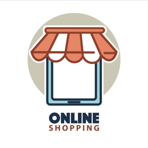 the online shopping store logo with an orange awning on it's top shelf