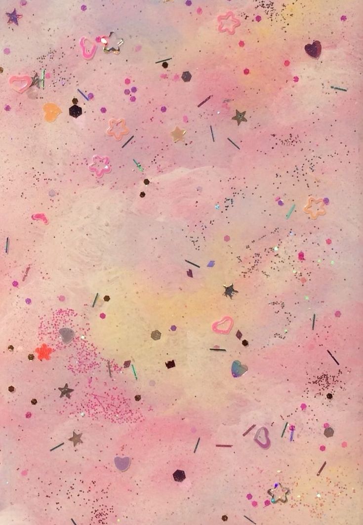 an abstract painting with stars and confetti on it